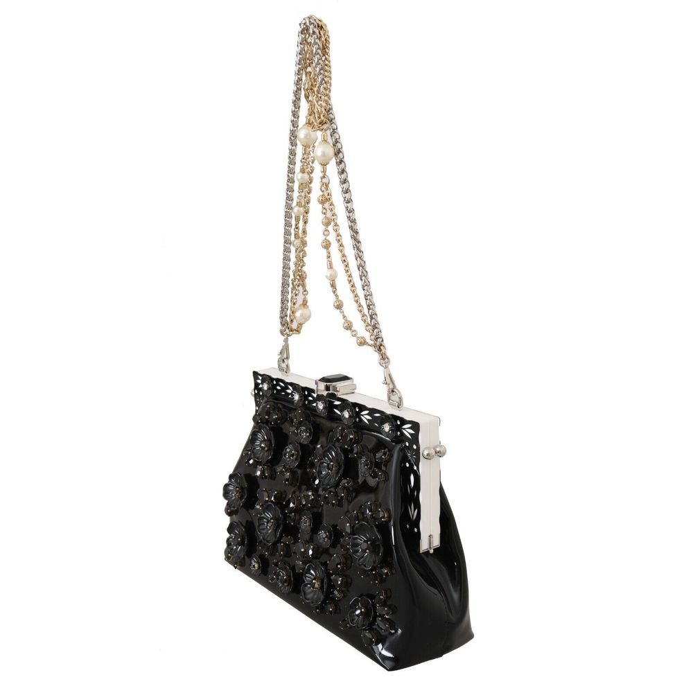 Dolce & Gabbana Black Floral Crystal Rubber VANDA Shoulder Bag - Picture 2 of 4